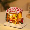 LED Christmas Music Popcorn House Lighted with Christmas Tree Resin Christmas Commissary Figurine Ornaments Xmas Decor and Gifts