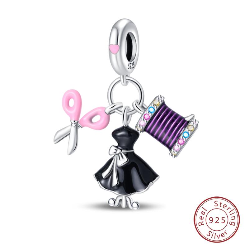 Sweet Romantic Princess Charms S925 Silver Pink Dress Lipstick High Heels Perfume Beads 3mm DIY Fine Jewelry Accessories