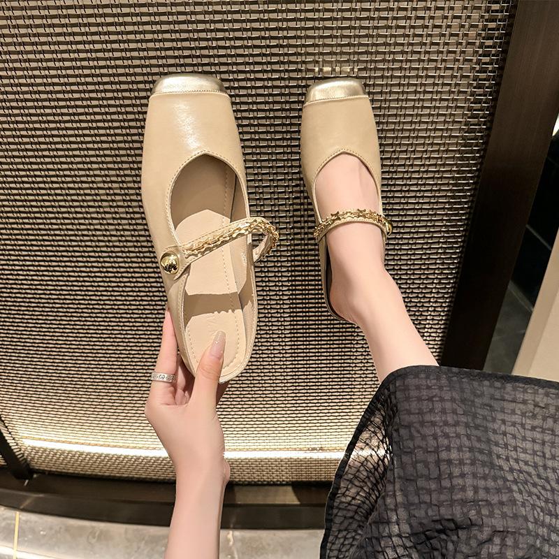 Gentle Half Slippers Flat Bottom Fairy Chain Temperament Mary Jane Shoes Gentle Single Shoes