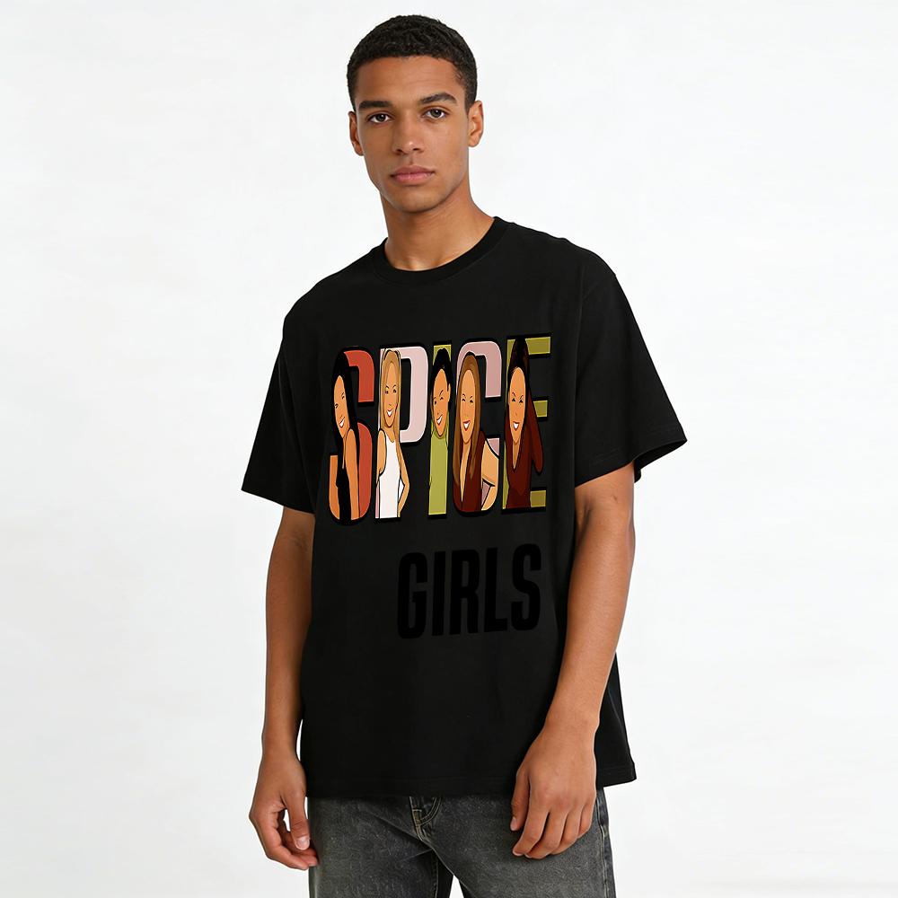 Vintage Spice Girls Print T-shirt Retro European and American Style Casual Loose Top for Men and Women Pure cotton T-shirt