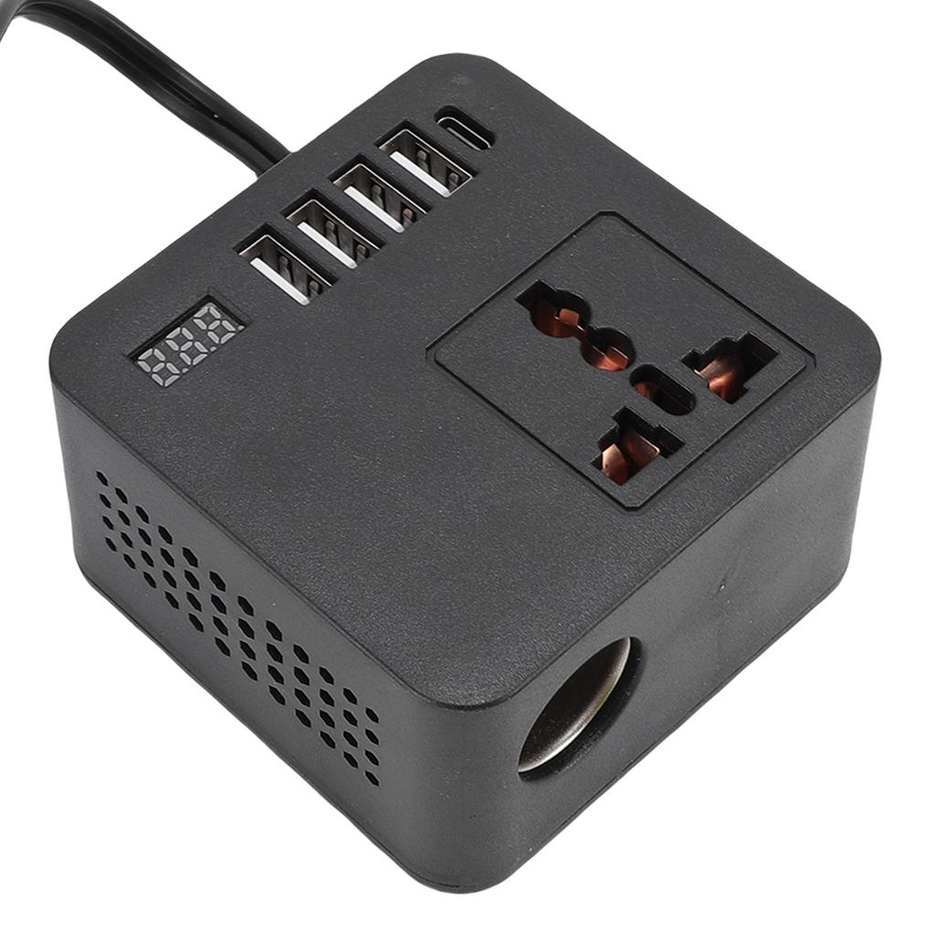 150W Car Inverter 12V 24V to 220V 110V Car Plug Outlet Inverter with Cigar Lighter Input 4 USB 1 Type C Port Universal