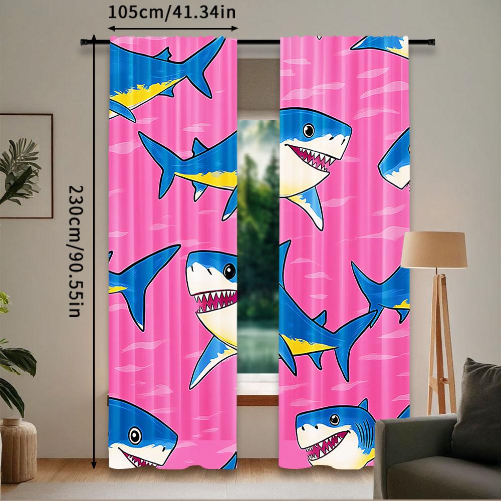 2 st Söta Hajgardiner Tecknad Fisk Hav Rosa Modern Hem Lämplig För Sovrum Vardagsrum Matsal Och Badrum A