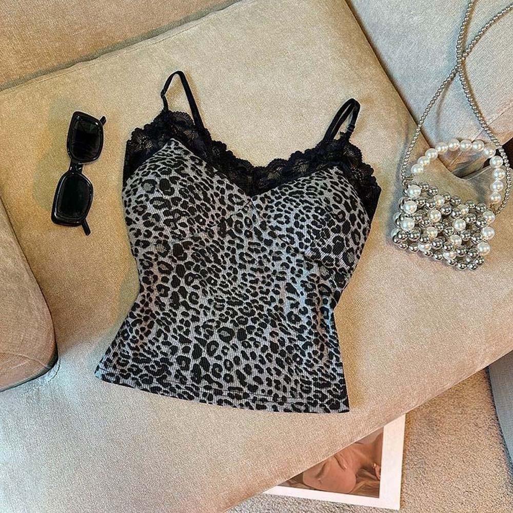 Lace Leopard Leopard Print Corset with Breast Pads Suspender Vest Spring Summer