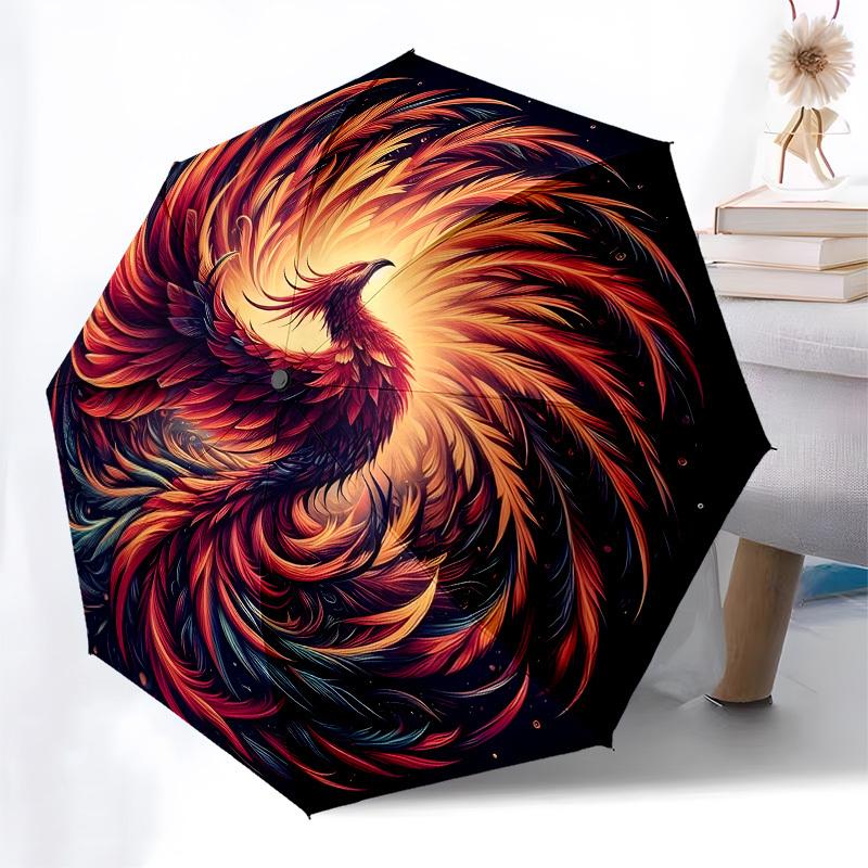 1pc Phoenix Rising ArtworkUmbrella with Plastic Handle,Suitable for All Seasons Home Travel Outdoor UmbrellaB1744