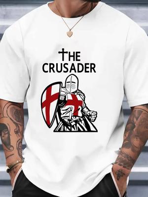 T-shirt Cavaliere Crociato Guerriero Medievale Grafica Templare Armatura Tee Top