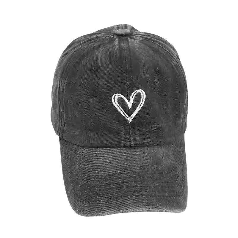 Retro Washed Distressed Love Embroidered Duckbill Cap For Women In Spring And Summer Large Brim Soft Top Baseball Cap Adjustable