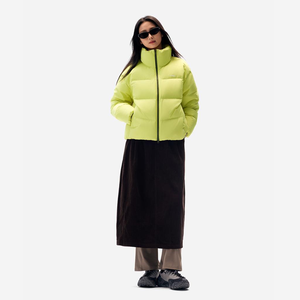 Li Ning Fitness Series Casual Fashion Simple Solid Color Versatile Comfortable Warm Stand Collar Zipper Short Down Jacket Women Outerwear AYMV396-9