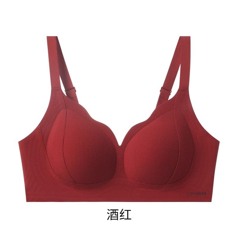Threaded pull underwear women's small breasts gather and support to prevent sagging, close secondary breasts and grind red wedding bra cover