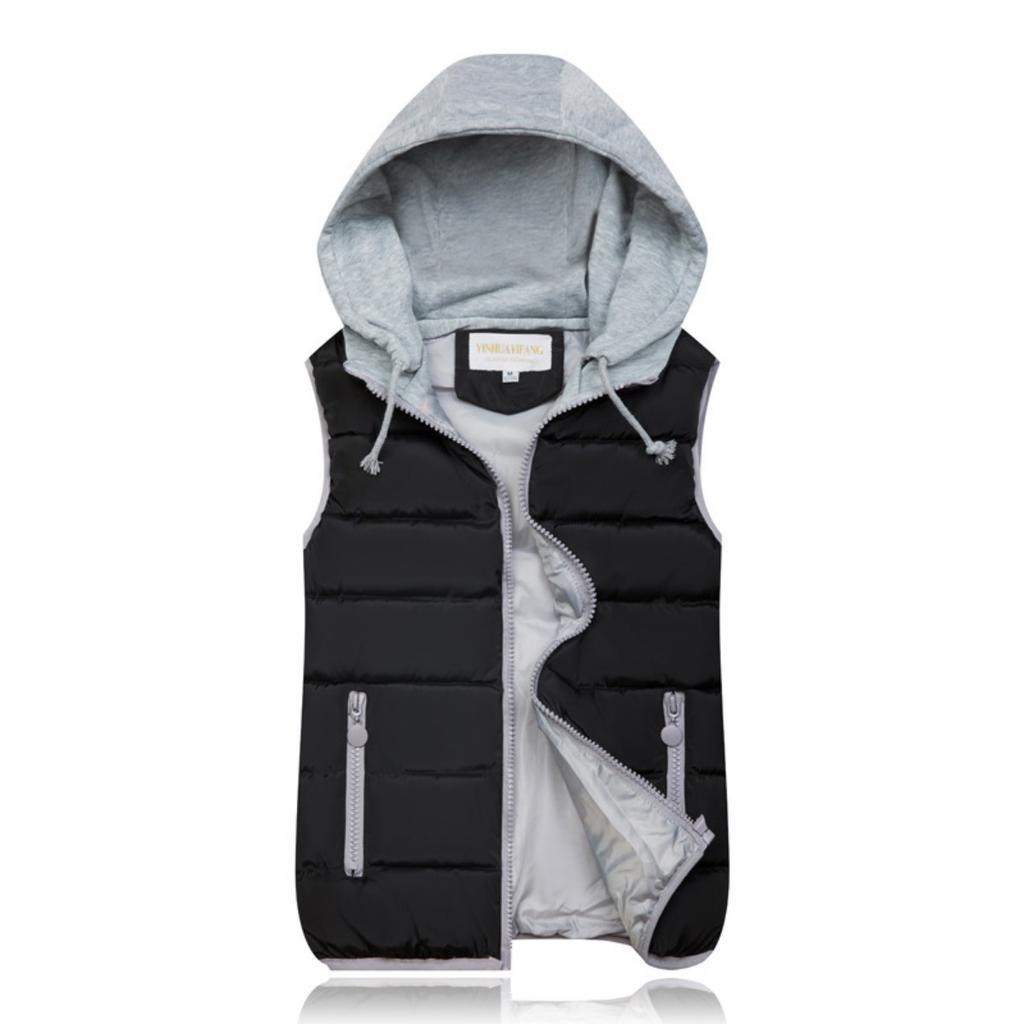 Women's Fall Winter Cotton Vest, Korean Style Plus Size Detachable Hooded Short Warm Sleeveless Waistcoat
