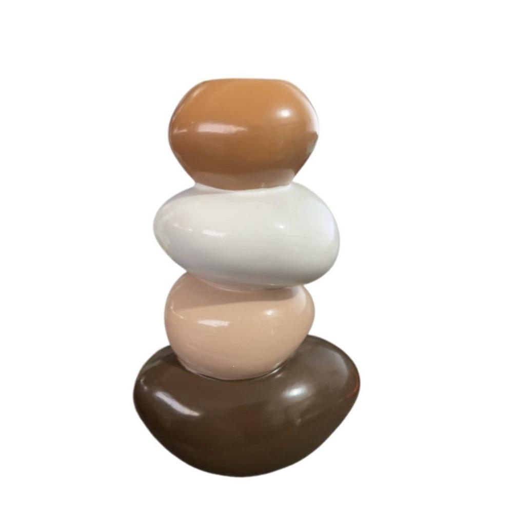 Good Luck Stacked Pebble Plant Bottle Resin Flower Arrangement Container Dining Table коричневый