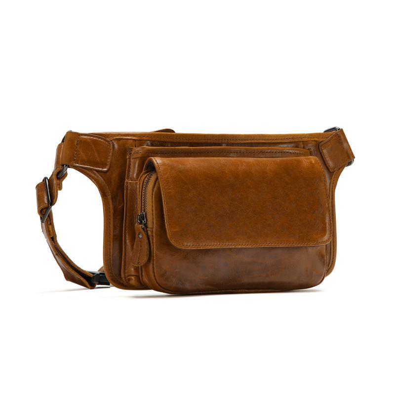 Hochwertige Herren-Umhänge- und Hüfttasche aus echtem Leder - Retro-Stil für den Freizeit- oder Pendelgebrauch