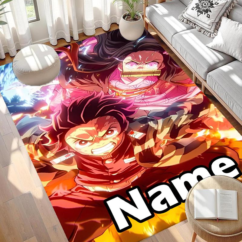 Custom Name Personalized Demon Slayer Print Carpet, Versatile Home Decor Rug, for Playroom, Apartment, Balcony, Entryway, Hallway Gift