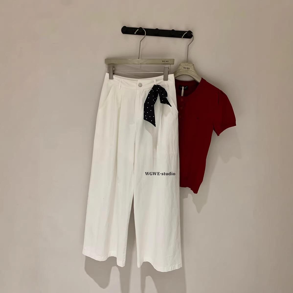 Korean High-Waisted Wide-Leg Casual Pants S size белый