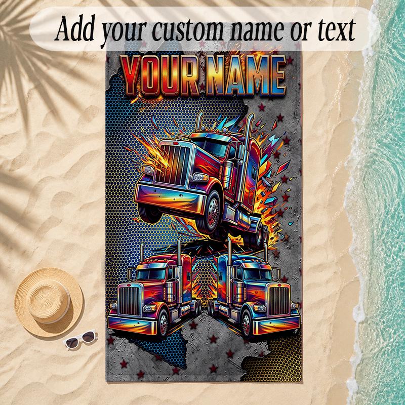 Truck Theme Soft Beach Towel Personalized Custom Name Text Towel Portable for Beach Pool Travel