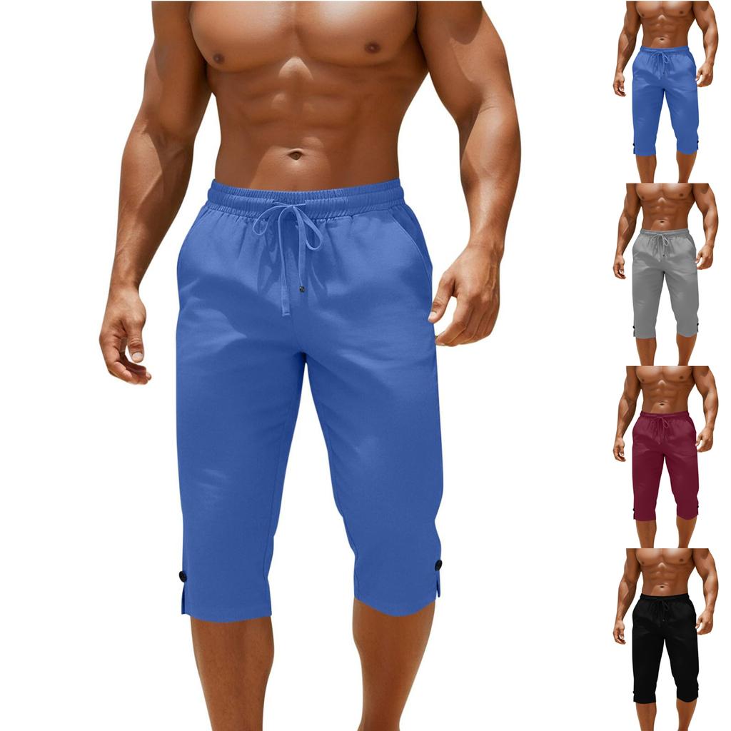Men Drawstring Waist Capri Pants Relaxed Fit Lightweight Cropped Trousers with Adjustable Hem for Everyday Wear