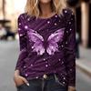 Women's T-shirt 3D Printing Art Butterfly Print Fashion Long Sleeve Round Neck Regular Top Holiday Weekend Spring and Autumn