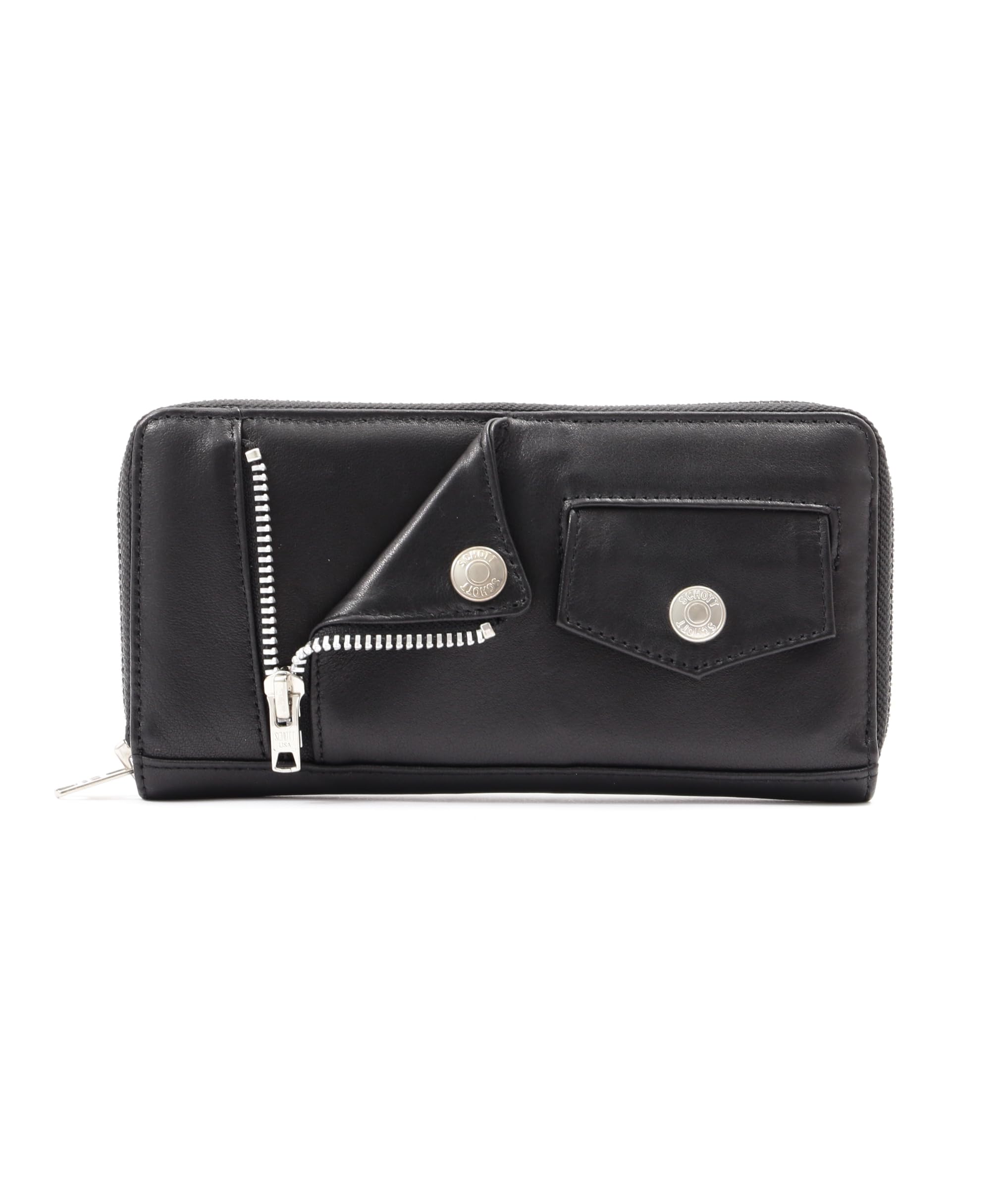 

Schott Leather Rider s Zip Wallet, Men s F 010, Black, 782-4970056