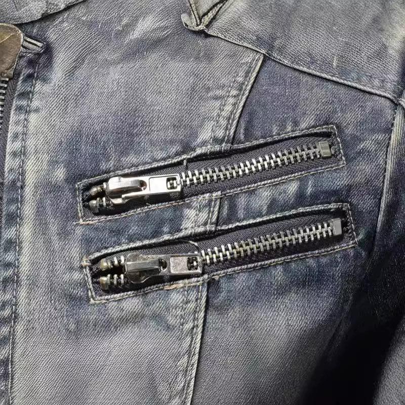 Men's Denim Jacket Casual Retro Plus Stand Up Collar Zipper Jacket Cycling Motorcycle Suit Trendy