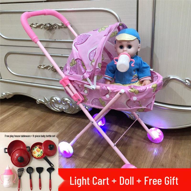 

Коляска для куклы для девочки со светом и звуком - Игрушка для ролевых игр, подарок на день рождения Standard