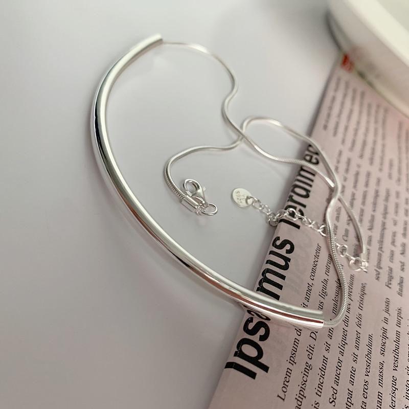 S925 Silver Retro Arc Clavicle Necklace: Women's Hollow Tube Semi-Circle Hip Hop Sweater Chain
