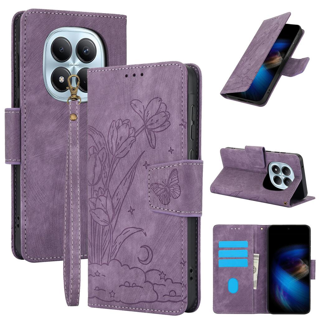 For Xiaomi Poco M8 Pro 5G/Redmi Note 15 Pro+ 5G (Global) Case Flower Butterfly Wallet Leather Phone Cover with Hand Strap