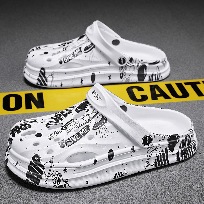 

Модные летние мужские пляжные туфли PARZIVAL, дышащие мужские садовые туфли, мужские и женские сандалии, тапочки с принтом, нескользящая мягкая платформа, обувь из ЭВА 44-45 белый