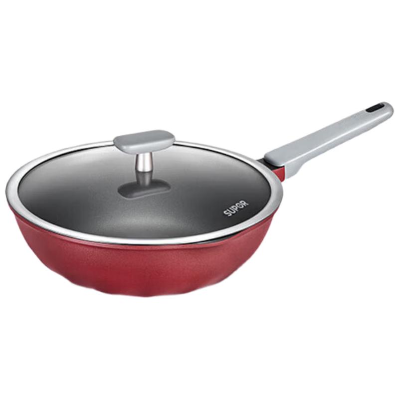 Supor 30cm Titanium Non-stick Flat-Bottom Wok with Lid