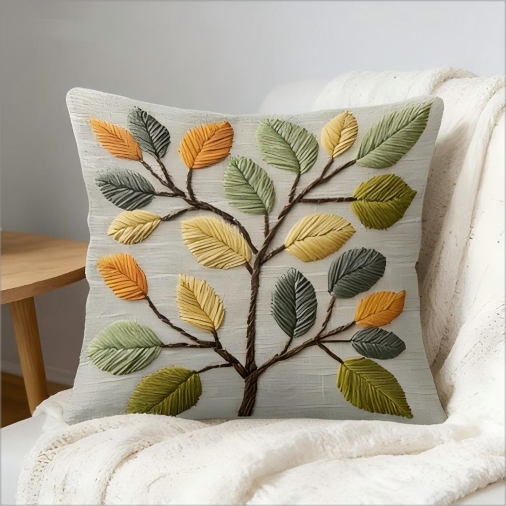Winter Kiefernbaum Kissenbezug 2D Bestickter Druck Schnee Wald Kissenhülle Für Sofa Bett Couch Gemütlich Ländliche Hütte Heimdeko