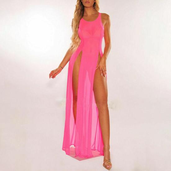 Swimsuit Cover Up Breathable See-through Mesh Solid Color Beach Cover Up for Swimming Pool
