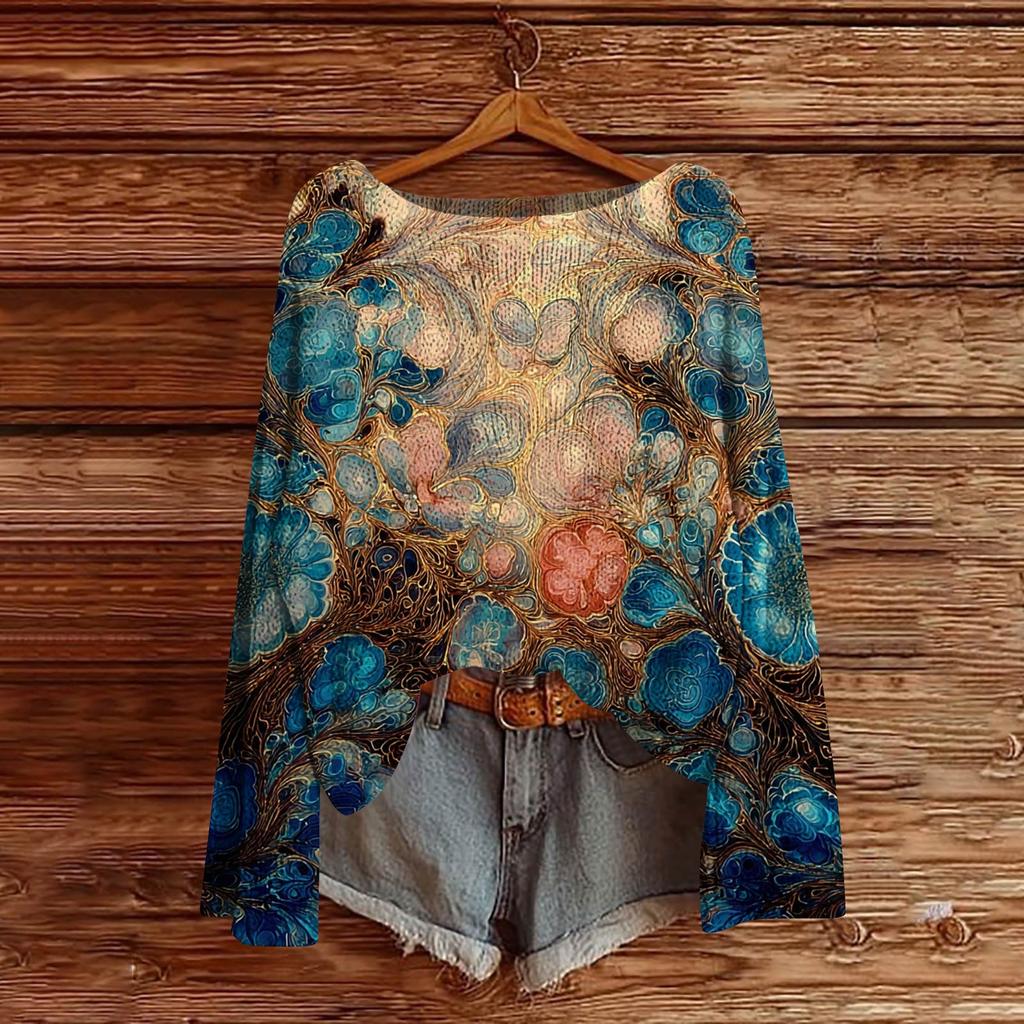 Women's Round Neck Lightweight Sweater Casual Long Sleeve Knit Pullover