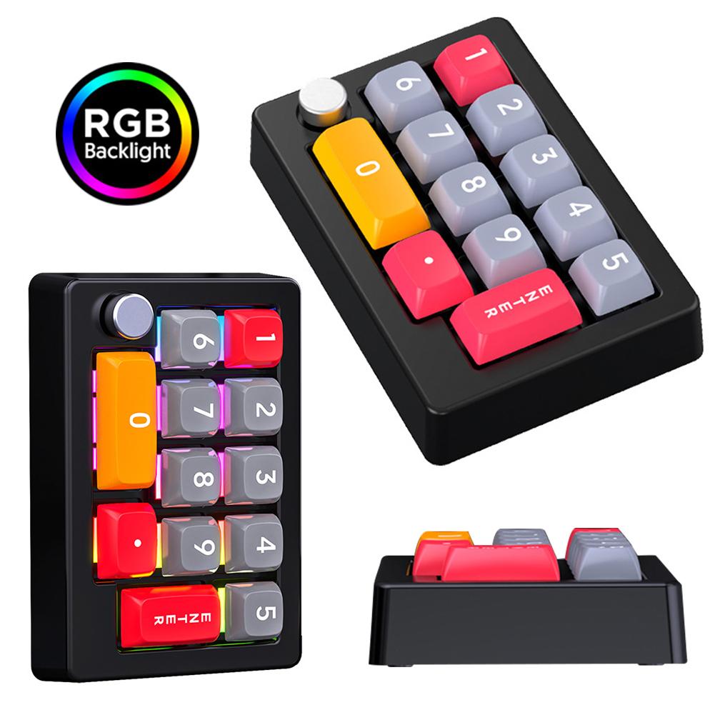 13 Key Wired Macro Programmable Mini Gaming Keyboard Fully Hot Swappable Programming KeyPad 12 RGB Lighting Effects with Knobs