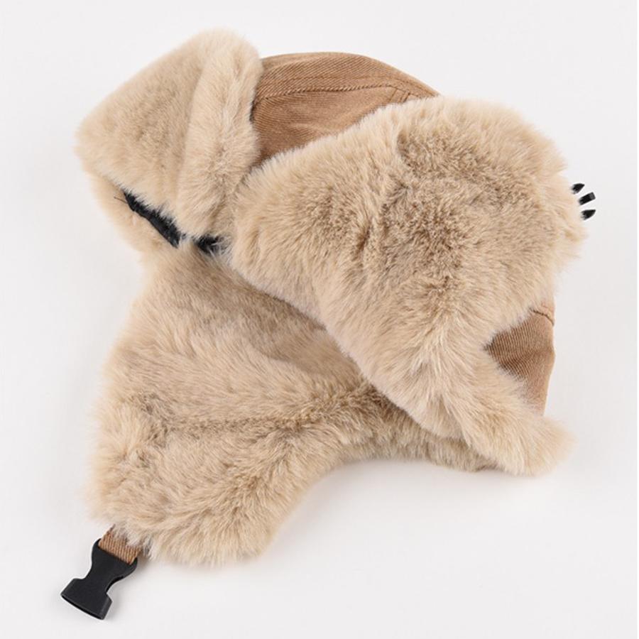 Winter Fur Bomber Hats For Men Women Outdoor Plush Thicken Warm Windproof Mountaineering Ski Snow Russian Cap