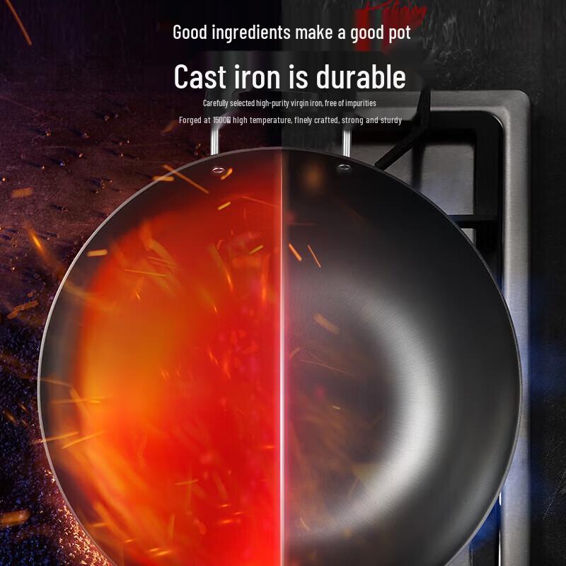 ASD 34cm Flat Bottom Cast Iron Wok