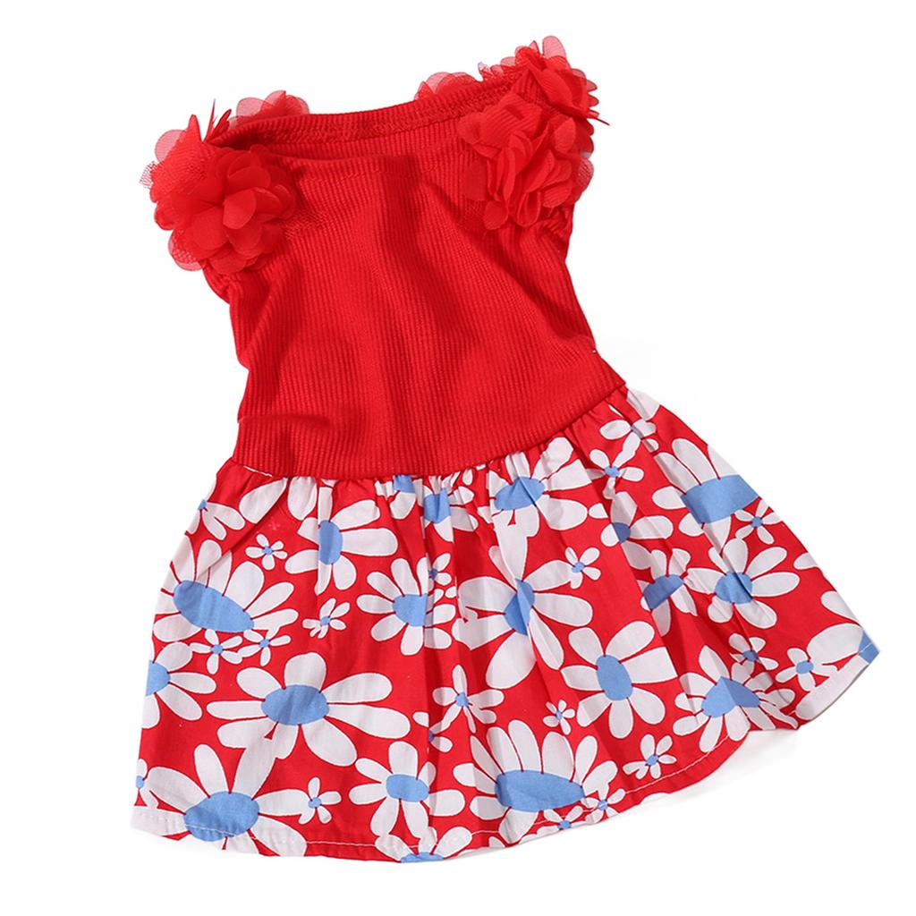 Dog Dress Soft Breathable Lightweight Cute Stylish Summer Clothes Floral Puppy Dress for Daily Party Red L