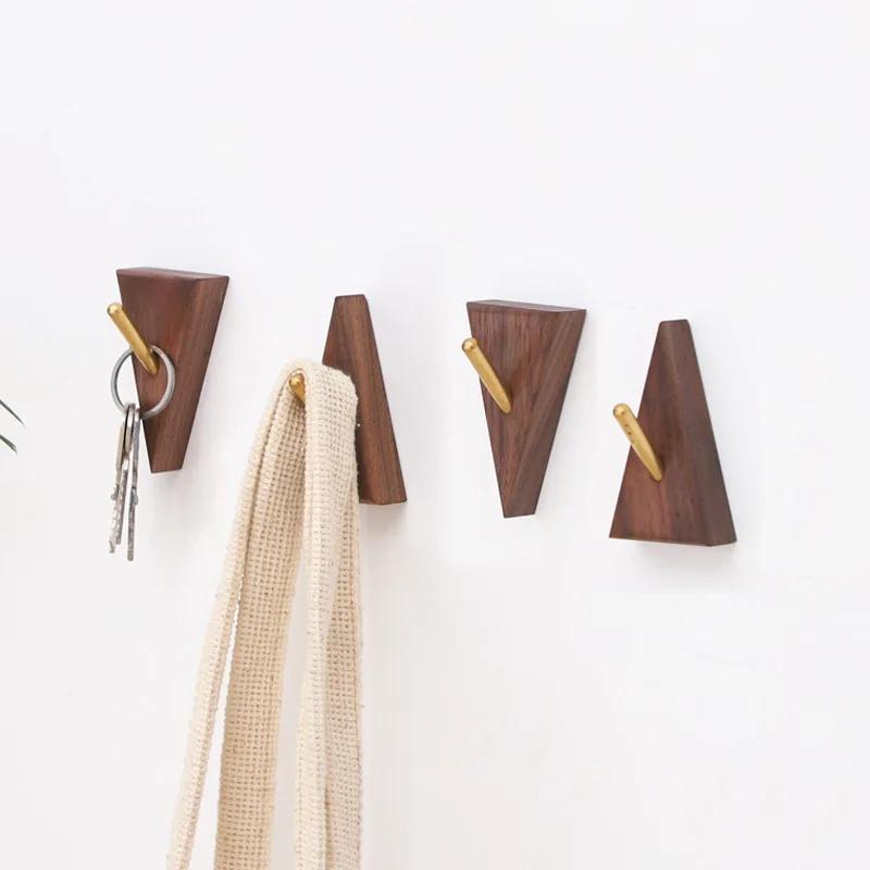 1pcs Creative Solid Wood Brass Punch Free Hook Into Account Key Clothes Hook Coat Hat Hand Bag Hook Solid Wood Hook for Clothes and Hats