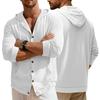 Men's Linen Shirt Solid Streetwear Long Sleeve Hoodie Cardigan Clothing for Men Button Tops Casual Loose Men Hooded Shirt