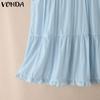 VONDA Summer Women Casual Round Neck Ruffled Loose Sleeveless Tank Tops