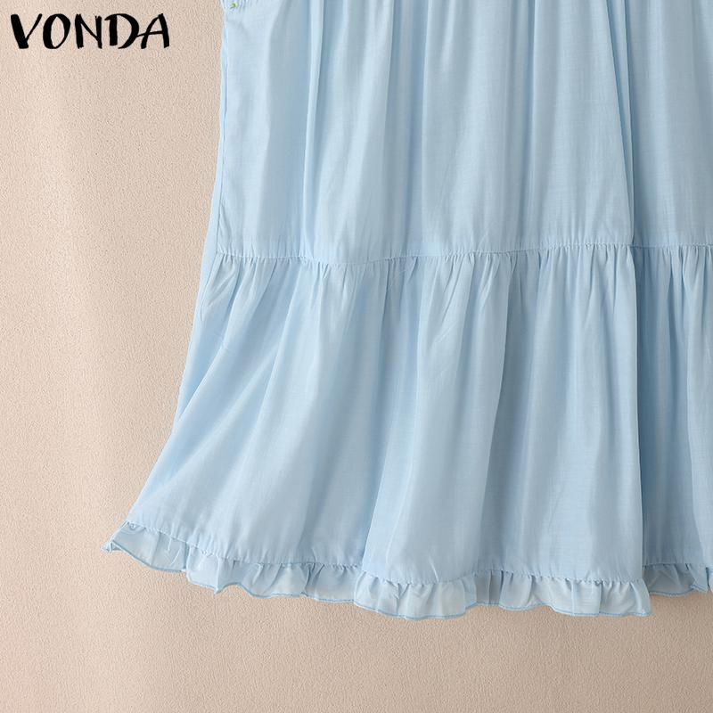 VONDA Summer Women Casual Round Neck Ruffled Loose Sleeveless Tank Tops
