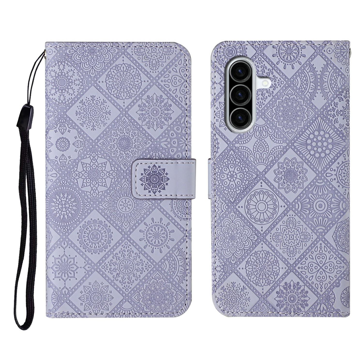 

For Samsung Galaxy A36 5G Case Leather Case Ethnic Style Wallet Phone Cover with Strap Purple