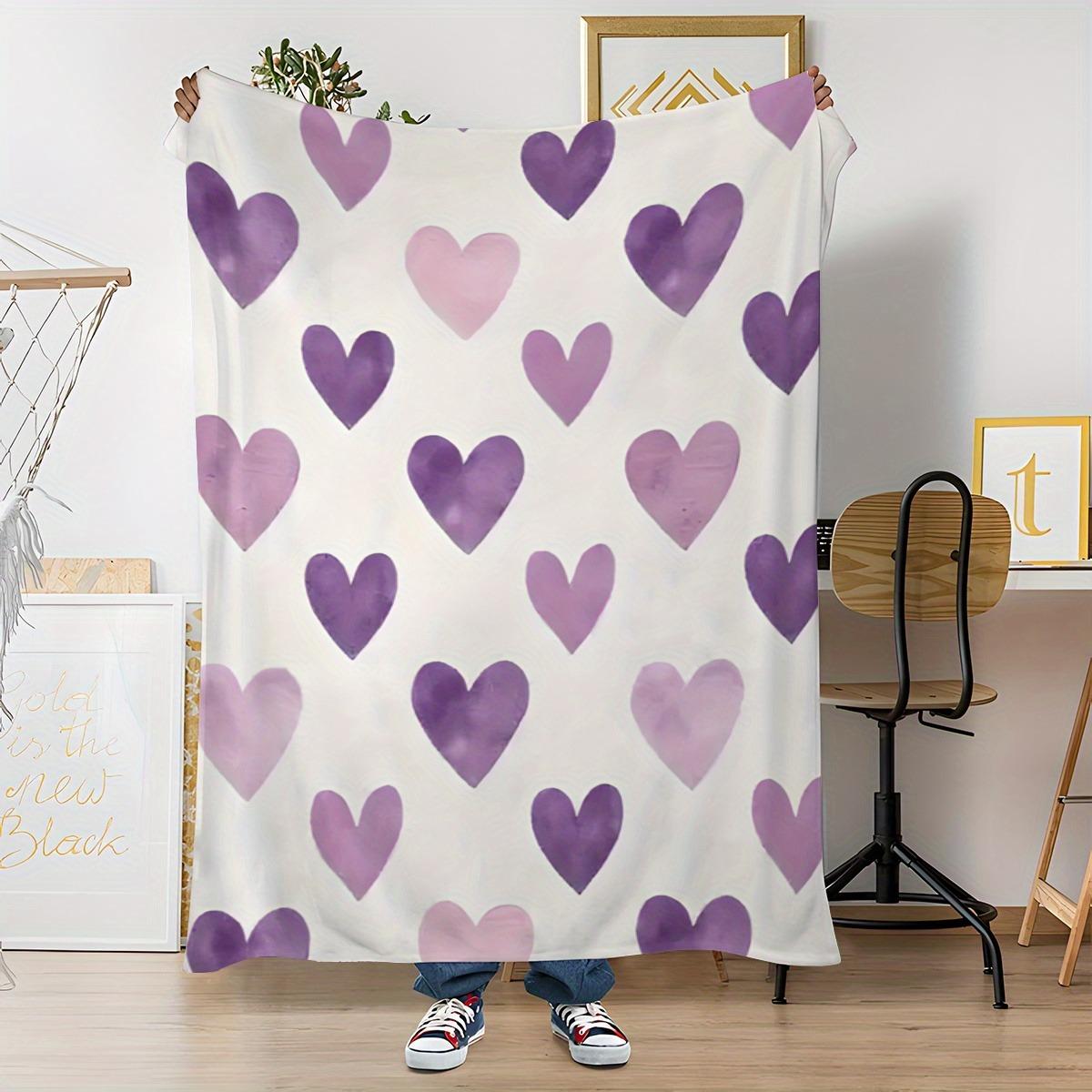 Paars Hartjespatroon Plaid, Zacht Gezellig Flanellen Deken, Romantisch Huisdecoratie Cadeau Voor Bank Bed 70x100cm28x39in