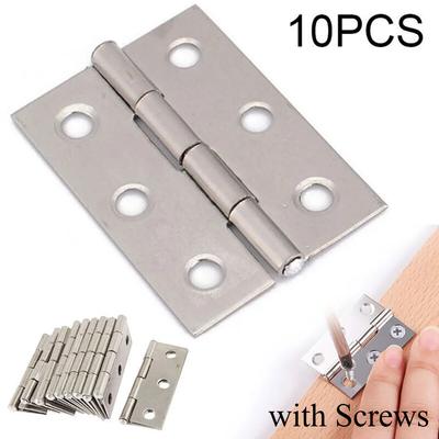 10Pcs Hardware Stainless Steel Hinges Door Connector Drawer 6 Mounting Holes with Screws for Furniture Bookcase Window Cabinet Door Fitting