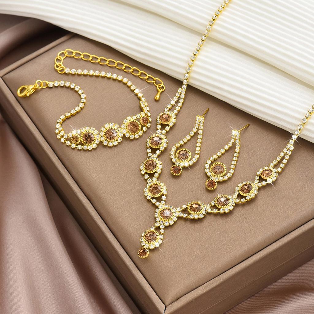 4PC Women's Fashion Copper Claw Chain Sunflower Necklace Earrings Bracelet Zircon Set Wedding Banquet Party Holiday Gift