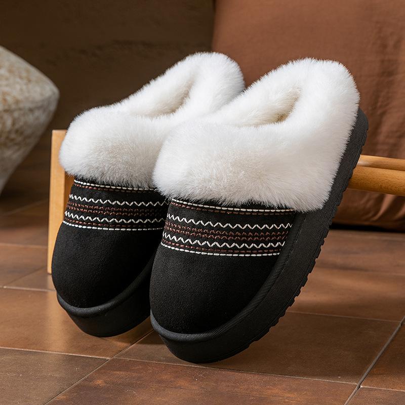 Autumn and winter platform cotton slippers retro plush cotton shoes couple indoor plush warm and comfortable shoes