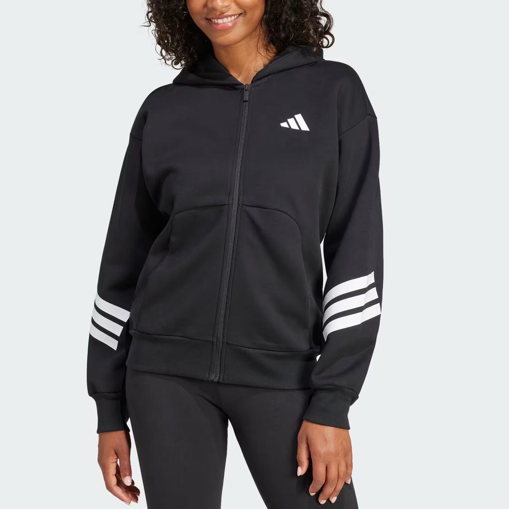 Adidas Future Icons Striped Zip-Up Long Sleeve Hoodie Women Hoodies Black JE0171