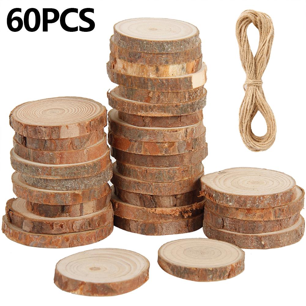 30/60 Stück Natürliche Holzscheiben DIY Holz Weihnachtsbaumschmuck 3-4cm Rund Unbehandelte Rustikale Holzstücke Dekoration für Hochzeitsfeier
