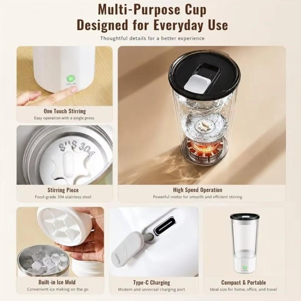 USB Rechargeable Magnetic Mixing Cup with Ice Tray Protein Shaking Cup Office