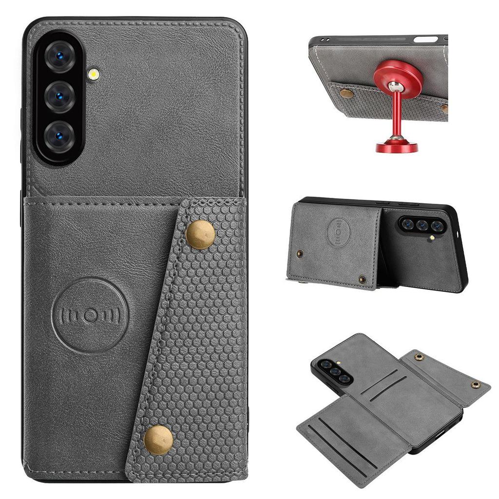 Vintage Leather Card Holder Phone Case for Samsung Galaxy S26+ Card Pockets Dual Snap Buttons Flip Wallet Shell