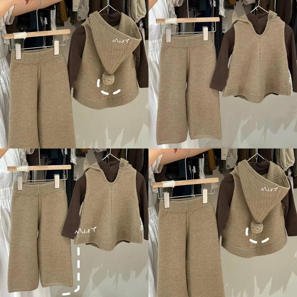 Entzückendes koreanisches Herbst-Winter-Outfit für Kinder mit gemütlichem Kapuzensweater und langer Hose für Mädchen im Alter von 3 bis 8 Jahren