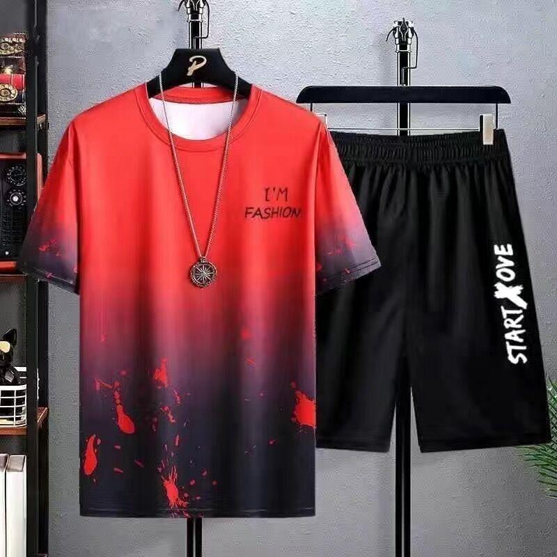 Faionable Lightweight Set for Men Summer Casual Spor Two-Piece Suit Teenage Polyester Fiber Orts