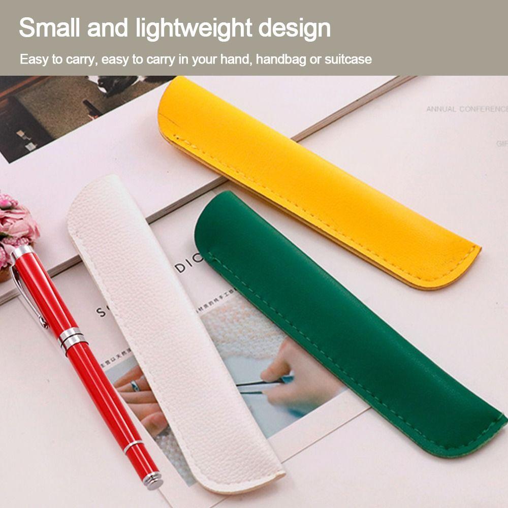 Solid Color PU Pencil Bags PU Leather Pen Bags Lightweight Pencil Case Office Supplies